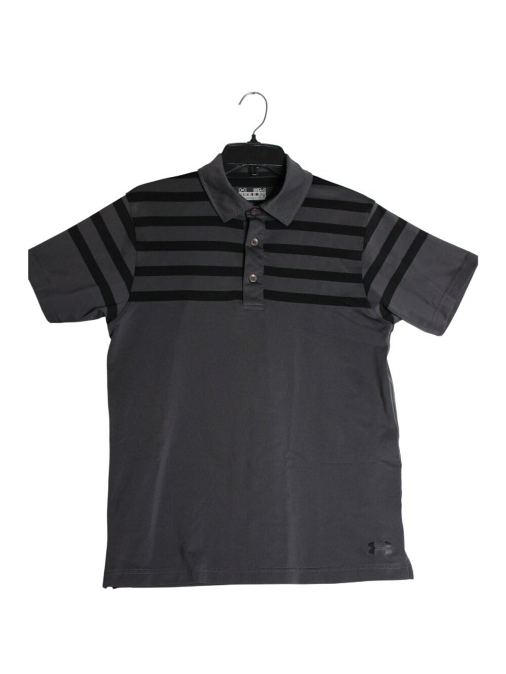 Under Armour Heatgear Grey Black Stripe 3 Button Polo Shirt Men's Small